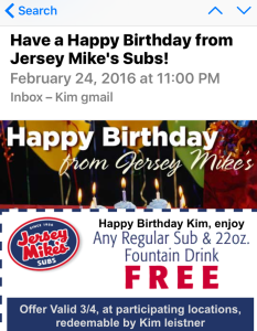 jersey mike's free sub on birthday