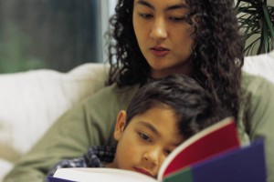 mom and son reading